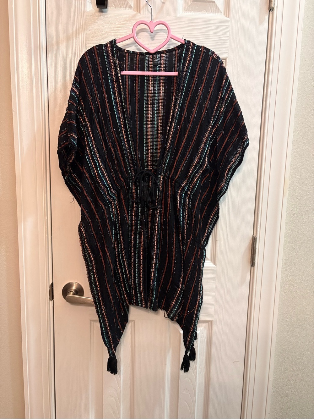 Striped Black and Teal Boho Fall Shawl